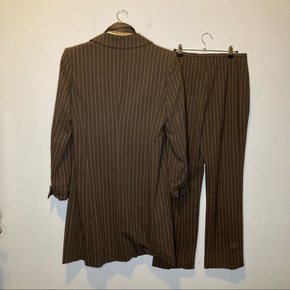 Escada Brown Pinstripe Long Jacket 3 Piece Suit - Picture 6 of 8
